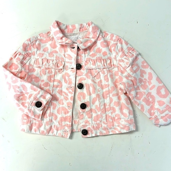 Mudpie Frayed Pink Animal Print Denim leopard Jacket - Picture 1 of 6